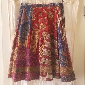 Blue Sky Vintage Wrap Patchwork Boho Skirt L